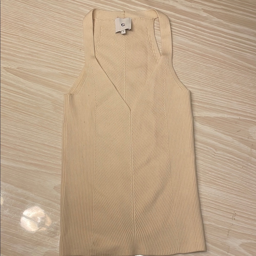 G. Editorialist Beige Ribbed Sleeveless Top
